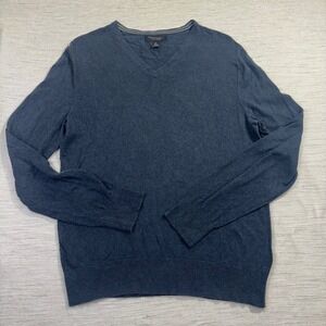 Banana Republic Mens Silk Cashmere Blend V-Neck Sweater Blue Heather Size Medium